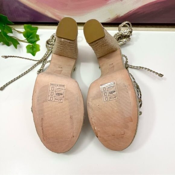 Paige Carson Braided Metallic Ankle WrapPlatform Block Heel Sandal Platinum 8.5 - Picture 11 of 13